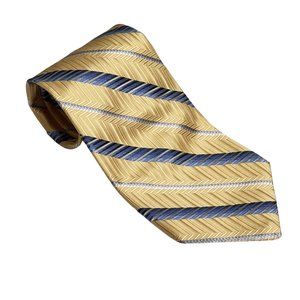 Burma Bibas Gold Blue Chevron Striped 100% Silk Neck Tie Office Work Church Even